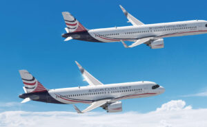 Airbus A320neo aircraft flying in a special Aviation Capital Group livery